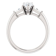 2.00 Ct. 3 Stone Pear & Baguette Engagement Ring H Color VS1 GIA Certified