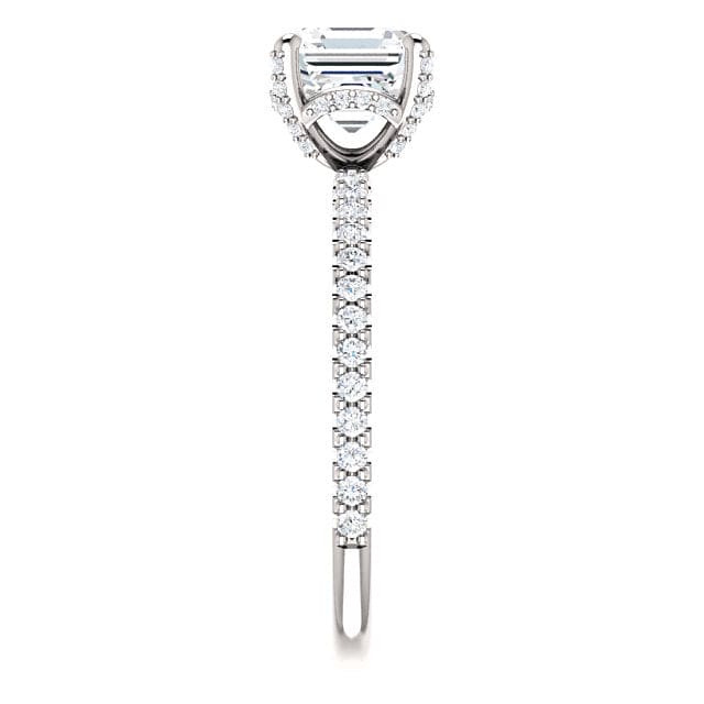 2.10 Ct. Asscher Cut Hidden Halo Diamond Ring & Matching Band F Color VS2 GIA Certified