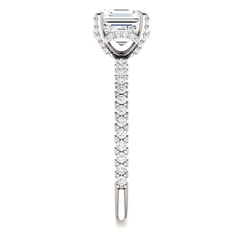 2.10 Ct. Asscher Cut Hidden Halo Diamond Ring & Matching Band F Color VS2 GIA Certified