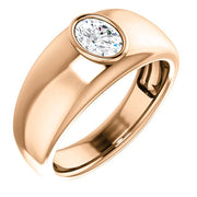 Men's Oval Cut Diamond Ring Bezel Set rose gold