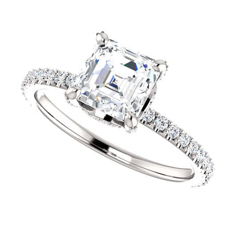 2.30 Ct. Under Halo Asscher Cut Diamond Ring & Matching Band H Color VS2 GIA Certified
