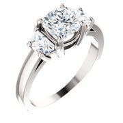 1.70 Ct. 3 stone Cushion Cut & half moons Diamond Ring F Color VS1 GIA Certified