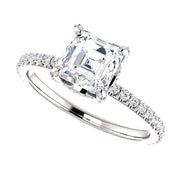 2.10 Ct. Asscher Cut Hidden Halo Diamond Ring & Matching Band F Color VS2 GIA Certified