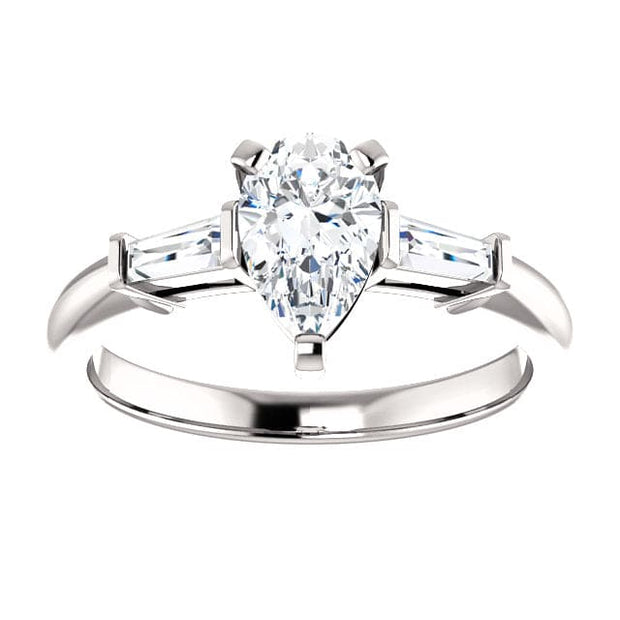 1.00 Ct. Pear Shape & Baguettes 3 Stone Diamond Ring G Color VS1 GIA Certified