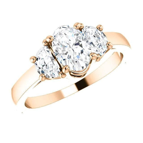 3 Stone Oval Diamond Ring with Half Moons Rose