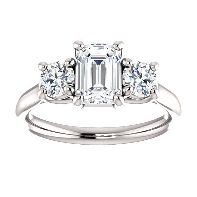 1.50 Ct. Emerald Cut  & Round Cut 3-Stone Ring E Color VS1 GIA Certified