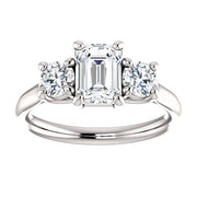 1.50 Ct. Emerald Cut  & Round Cut 3-Stone Ring E Color VS1 GIA Certified