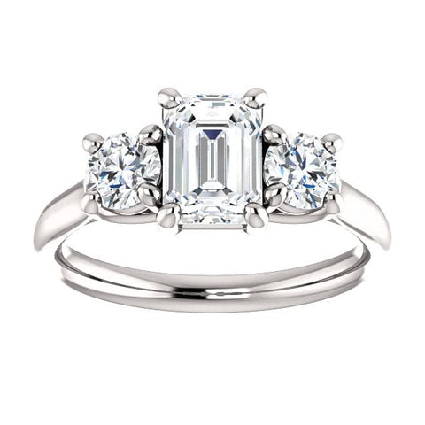1.50 Ct. Emerald Cut  & Round Cut 3-Stone Ring E Color VS1 GIA Certified