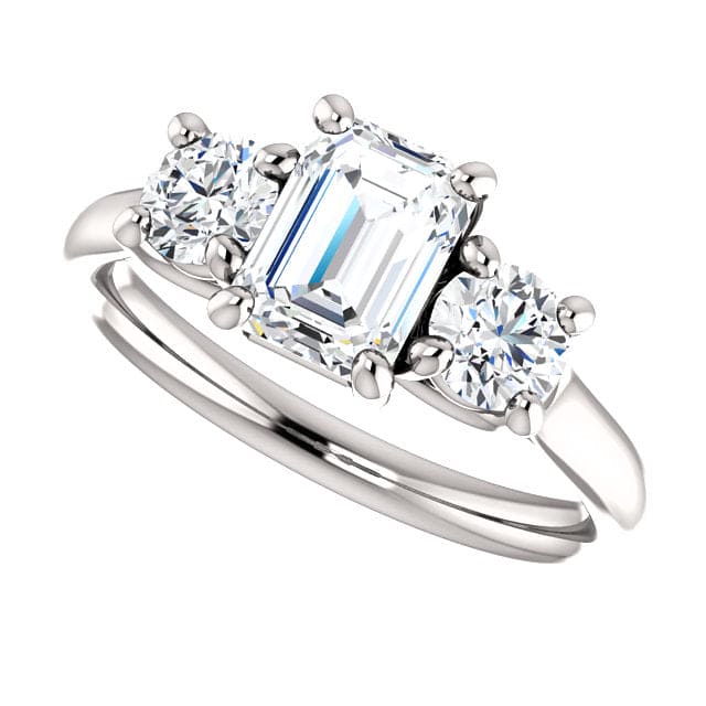 1.50 Ct. Emerald Cut  & Round Cut 3-Stone Ring E Color VS1 GIA Certified