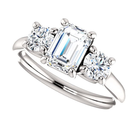 1.50 Ct. Emerald Cut  & Round Cut 3-Stone Ring E Color VS1 GIA Certified