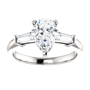 2.00 Ct. 3 Stone Pear & Baguette Engagement Ring H Color VS1 GIA Certified