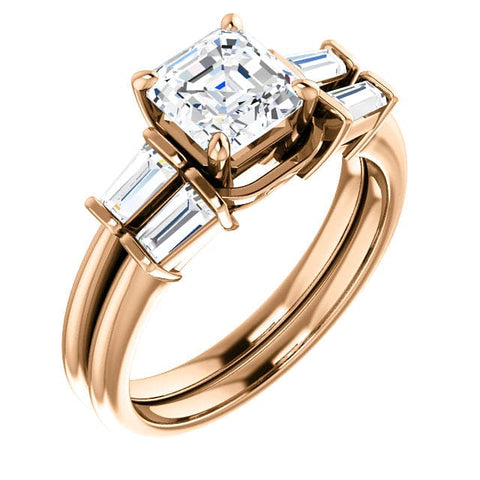 1.40 Ct. Asscher Cut & Baguette Engagement Ring Set H Color VS2 GIA Certified