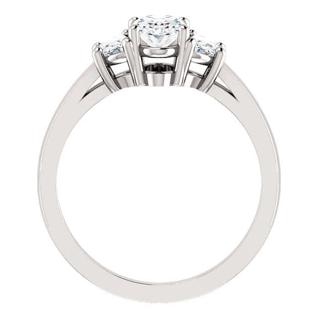 3 Stone Oval Cut & Half Moons Diamond Ring Side Profile