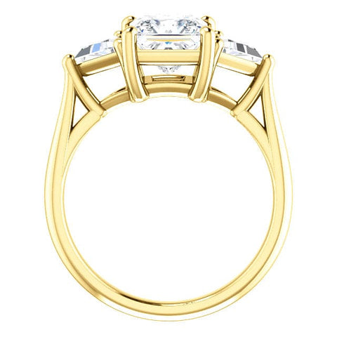 3 Stone Princess Cut Engagement Ring Yellow Gold