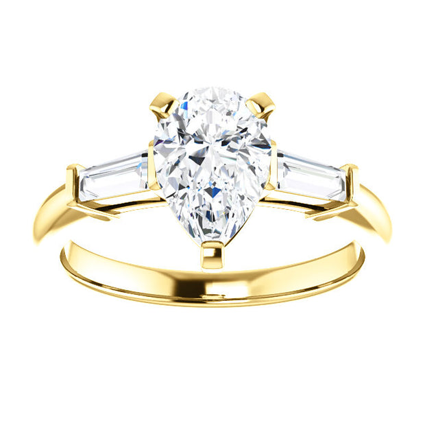 2.00 Ct. 3 Stone Pear & Baguette Engagement Ring H Color VS1 GIA Certified
