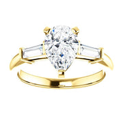 1.80 Ct. 3 Stone Pear Engagement Ring with Baguettes J Color VS1 GIA Certified