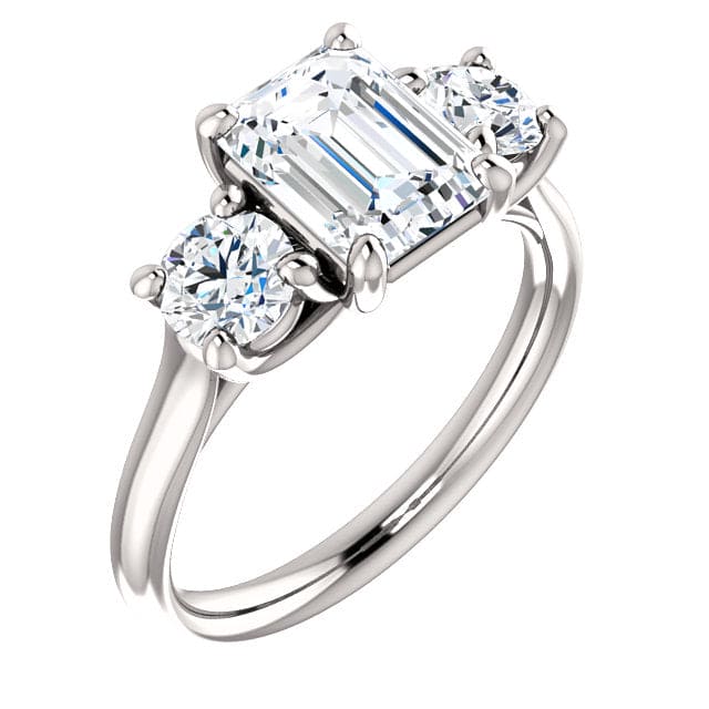 3 stone emerald cut & rounds diamond ring