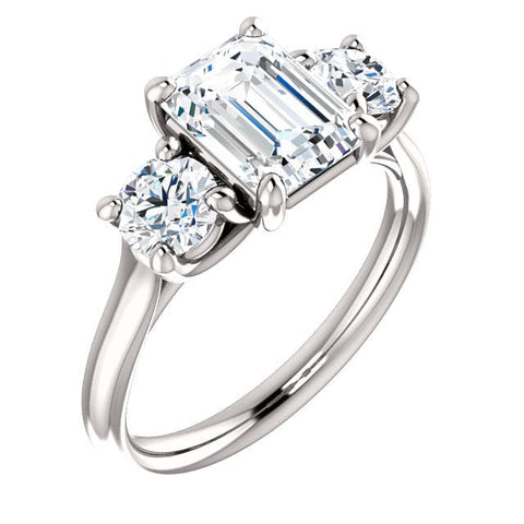 3 Stone Emerald Cut & Rounds Diamond Ring