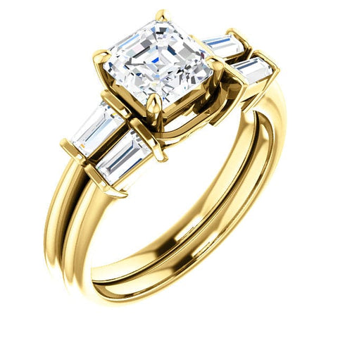 1.40 Ct. Asscher Cut & Baguette Engagement Ring Set H Color VS2 GIA Certified