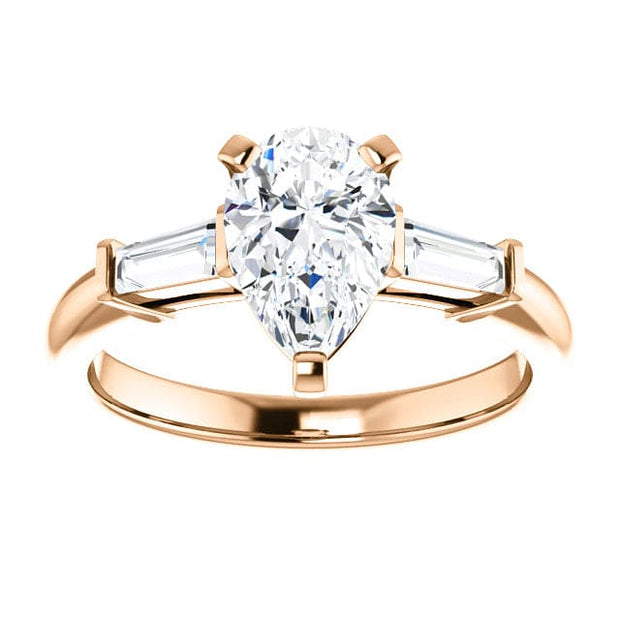 1.80 Ct. 3 Stone Pear Engagement Ring with Baguettes J Color VS1 GIA Certified