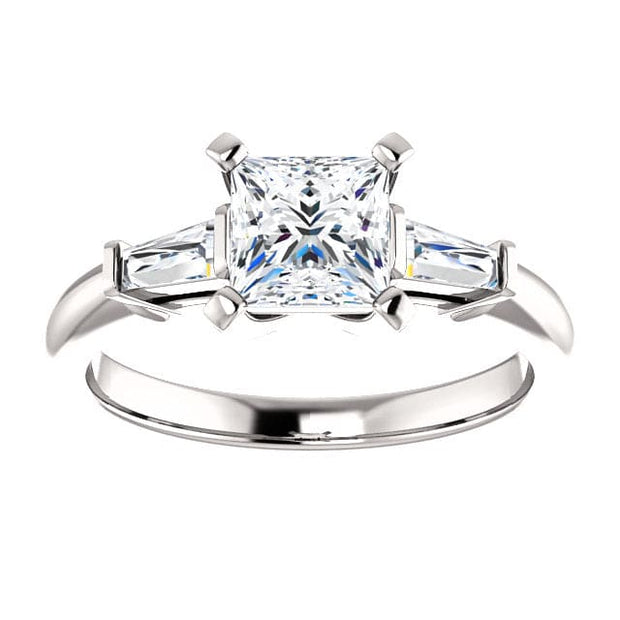 1.10 Ct. Princess Cut w Baguettes 3-Stone Diamond Ring F Color SI1 GIA Certified