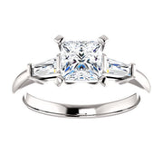 1.00 Ct. Princess Cut & Baguette 3 Stone Diamond Ring F Color VVS2 GIA Certified