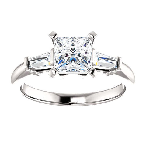 1.30 Ct. Princess Cut w Baguettes 3 Stone Diamond Ring E Color VS1 GIA Certified