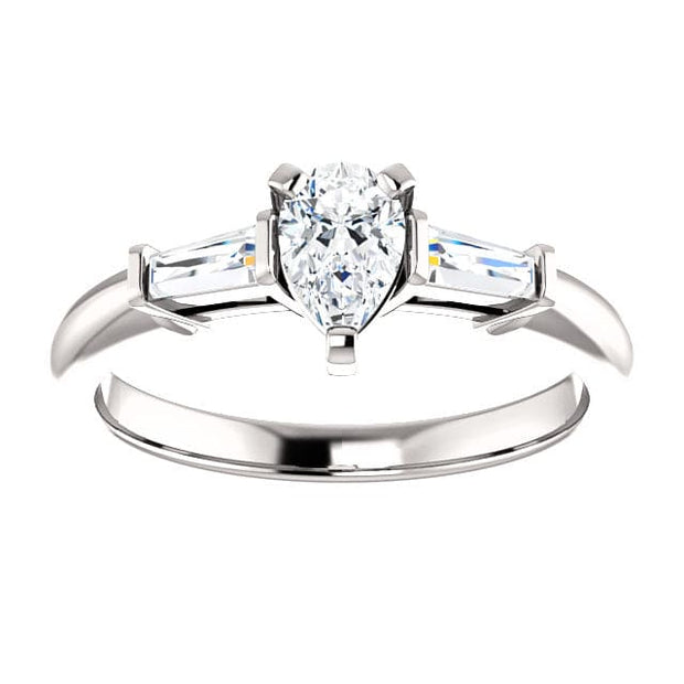 1.20 Ct. Pear Shaped & Baguette Cut 3 Stone Diamond Ring G Color VS2 GIA Certified