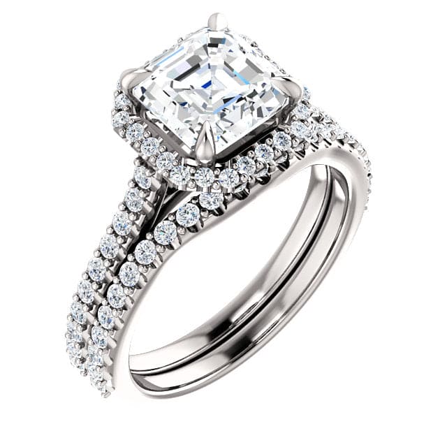 Halo asscher cut diamond engagement set