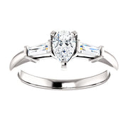 1.00 Ct. Pear Shape & Baguettes 3 Stone Diamond Ring G Color VS1 GIA Certified