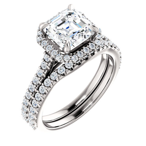 Halo Asscher Cut Engagement Ring Set