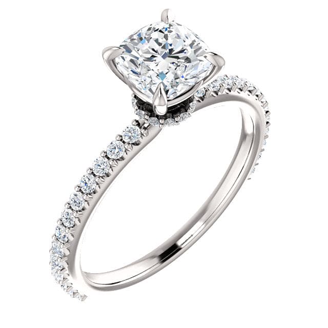 Cushion cut engagement ring under halo