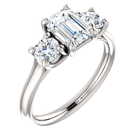 1.50 Ct. Emerald Cut  & Round Cut 3-Stone Ring E Color VS1 GIA Certified