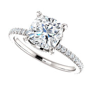 3.25 Ct. Cushion Cut Solitaire Ring with Accents J Color VS2 GIA Certified