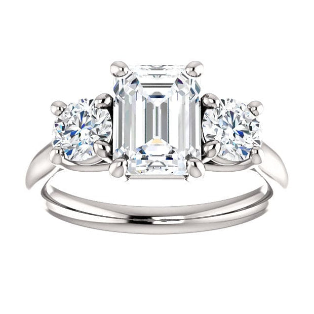 3 Stone Emerald Cut Engagement Ring with Rounds