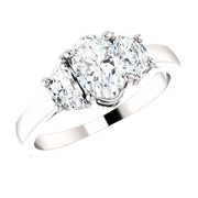 3 Stone Oval Diamond Ring with Half Moons