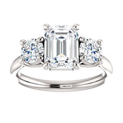 3 Stone Emerald Cut & Rounds Diamond Ring Front View