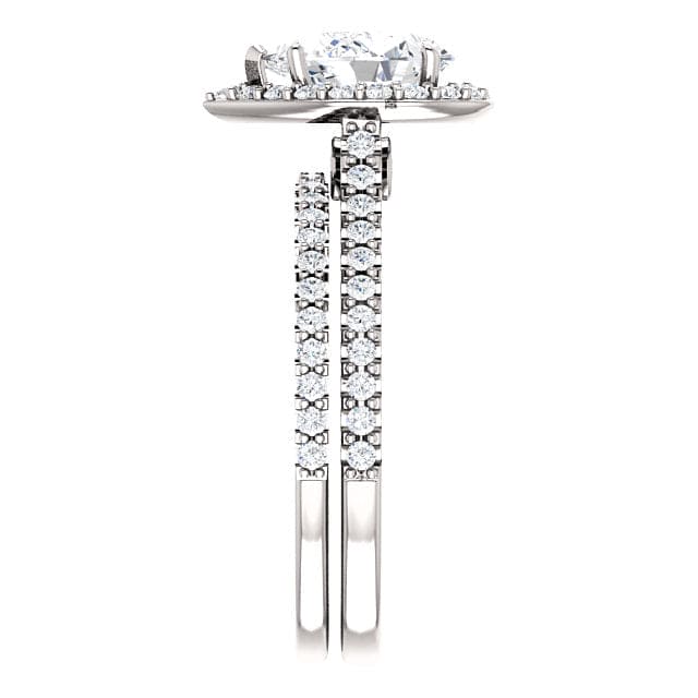 Halo Teardrop Pear Cut Engagement Ring Set Side View