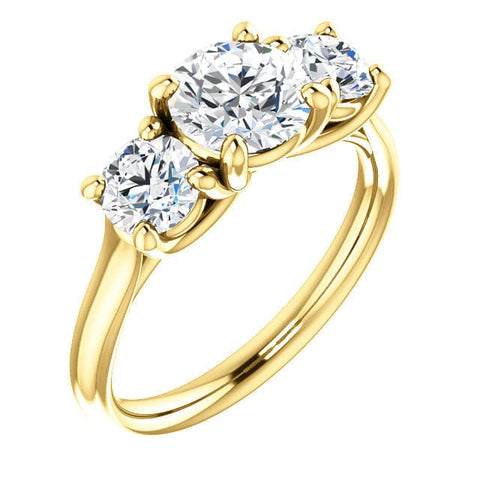 3 Stone Round Cut Diamond Ring Yellow Gold