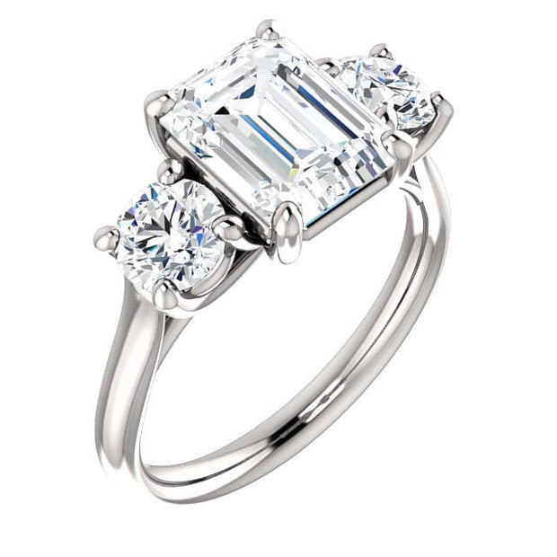 3 Stone Emerald Cut Engagement Ring with Rounds