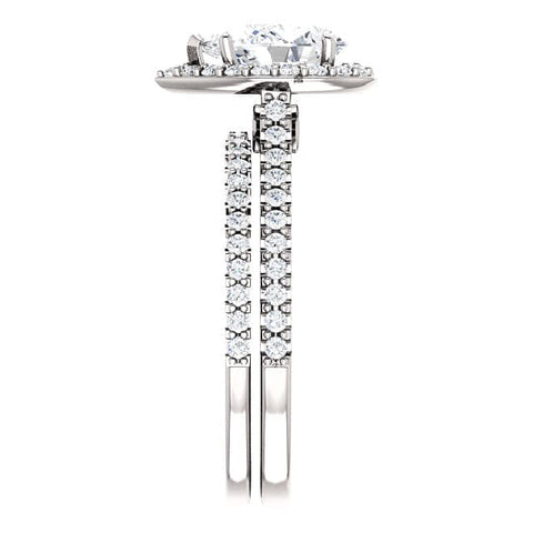 3.00 Ct. Teardrop Pear Halo Engagement Ring Set I Color SI1 GIA Certified