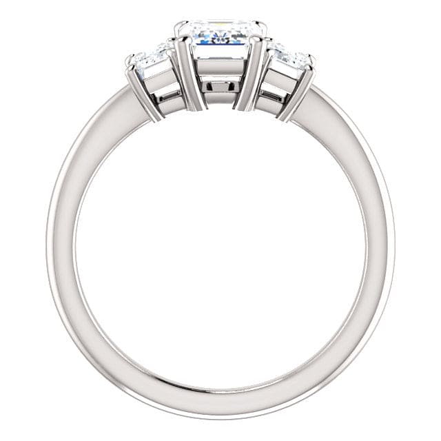 Emerald cut 3 stone engagement ring side view