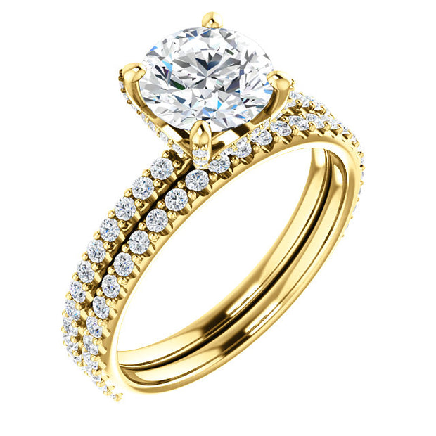  Hidden Halo Diamond Engagement Ring Set in Yellow Gold