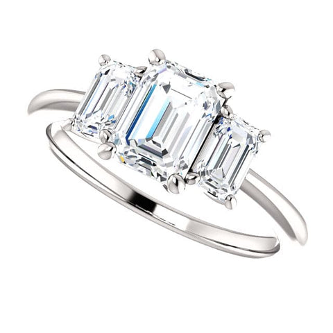 Emerald Cut 3 Stone Engagement Ring