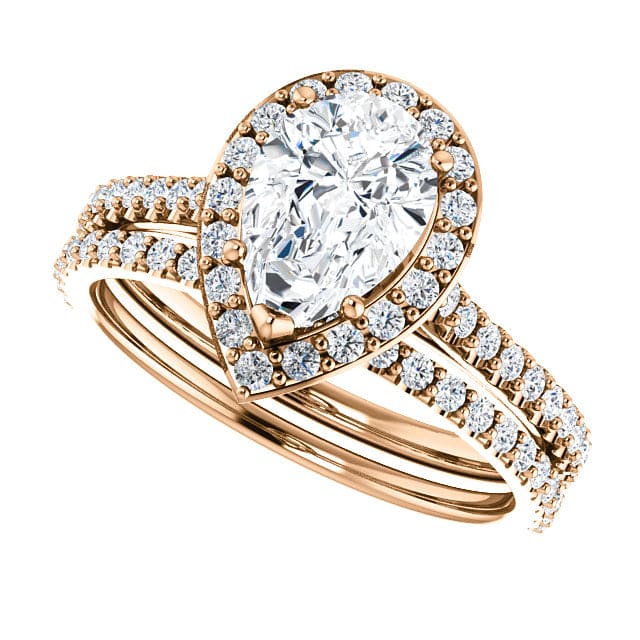 2.70 Ct. Halo Teardrop Pear Cut Engagement Ring Set H Color VS2 GIA Certified