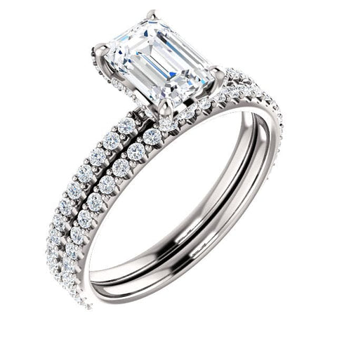 Hidden Halo Emerald Cut Engagement Ring Set