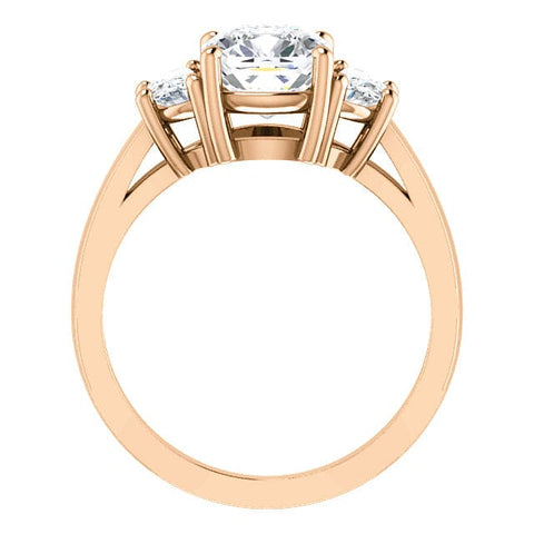 3-stone Cushion Cut Ring with Half Moons Profile Rose Gold