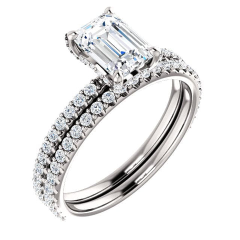 Hidden Halo Emerald Cut Diamond Ring Set