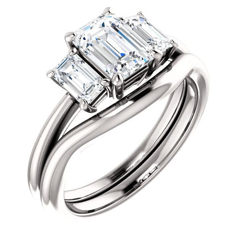 Emerald Cut 3 Stone Engagement Ring with matching band
