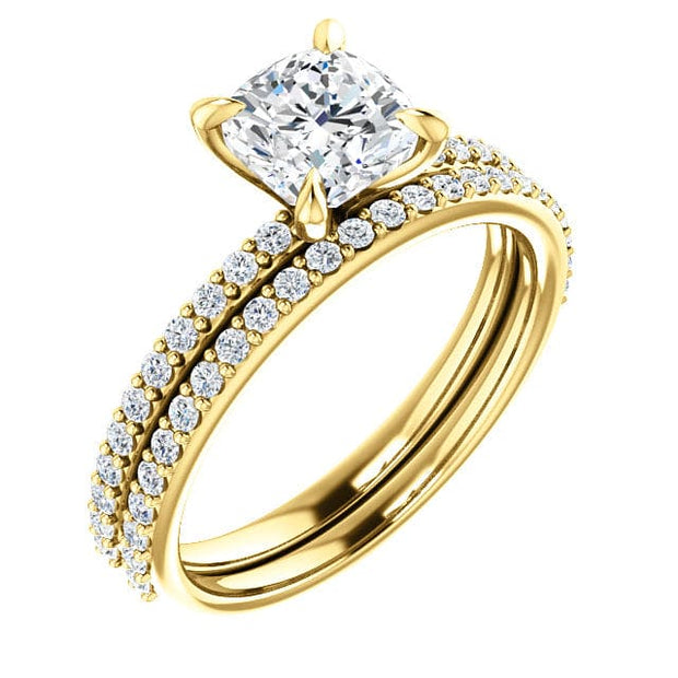 Cushion Cut Diamond Ring with Matching Band Yellow Gold